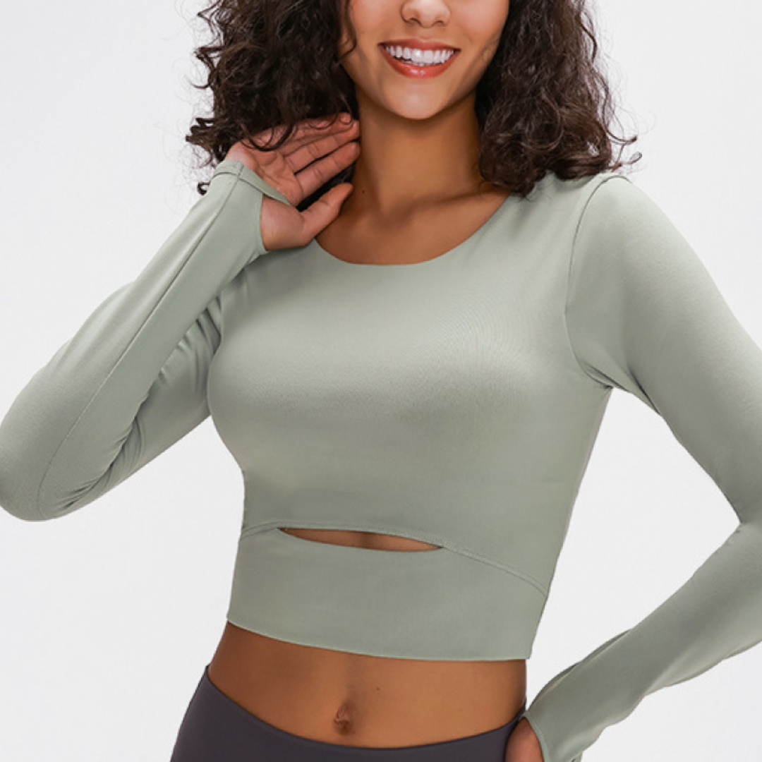 PulseFit Active Long Sleeve Crop Top - Strappy Back Comfort
