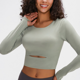 PulseFit Active Long Sleeve Crop Top - Strappy Back Comfort