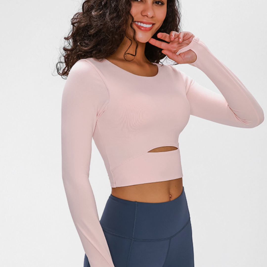 PulseFit Active Long Sleeve Crop Top - Strappy Back Comfort