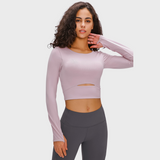 PulseFit Active Long Sleeve Crop Top - Strappy Back Comfort