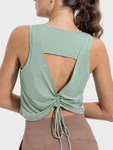 Millennia Drawstring Cutout Round Neck Tank - Breathable