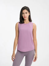 Millennia Cutout Back Round Neck Active Tank - Lightweight
