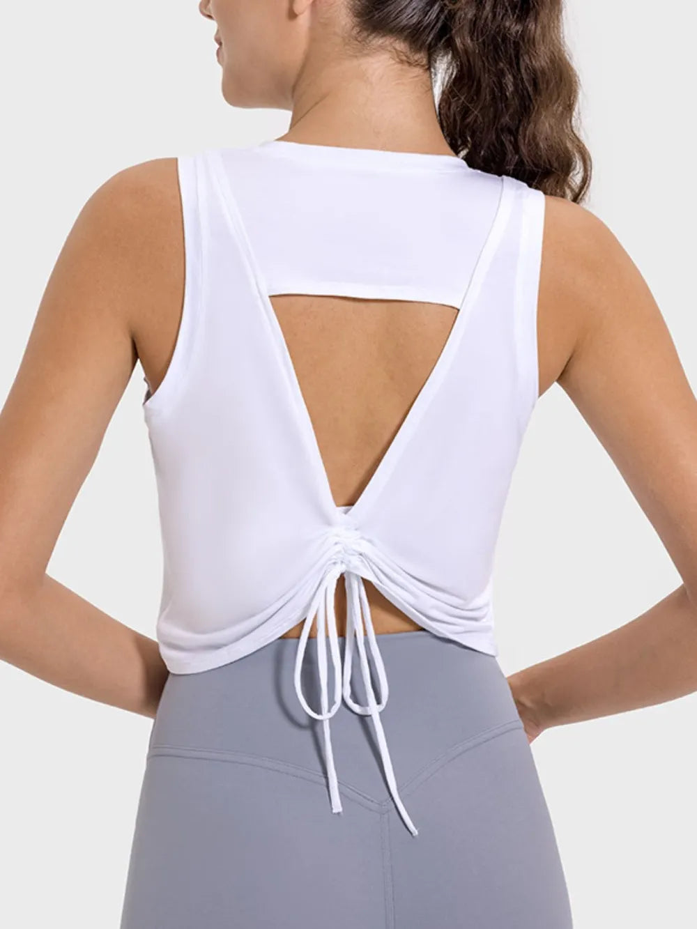 Millennia Drawstring Cutout Round Neck Tank - Breathable