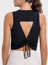 Millennia Drawstring Cutout Round Neck Tank - Breathable